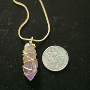 Gold and Purple Wire-Wrapped Pendant Necklace